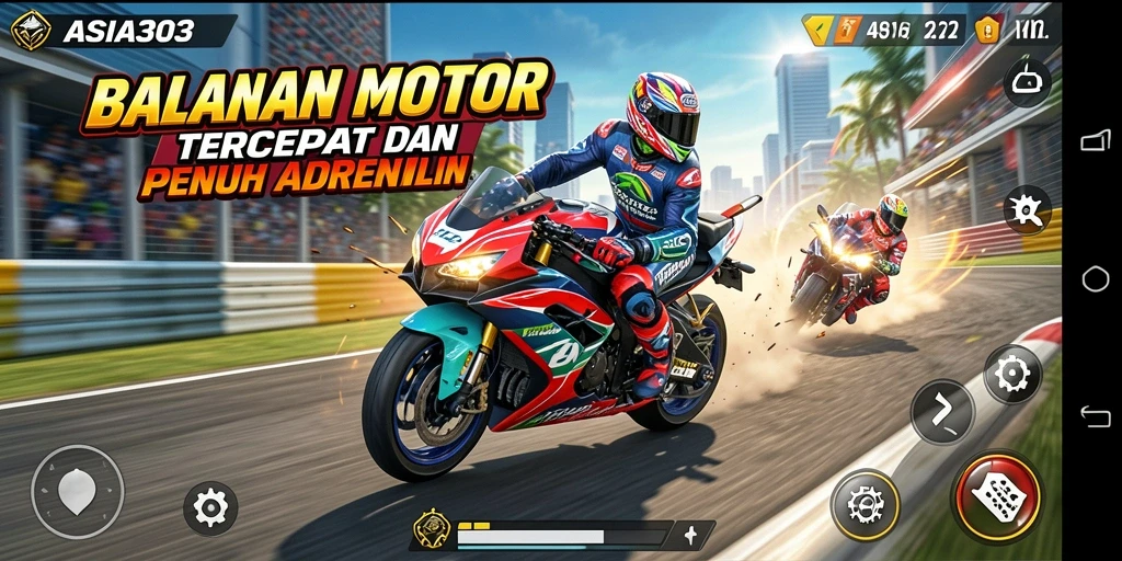 Tampilan gameplay mendebarkan di ASIA303 dengan balapan motor yang seru.