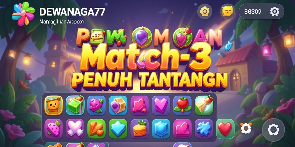 Tampilan gameplay seru DEWANAGA77 dengan tantangan Match-3.