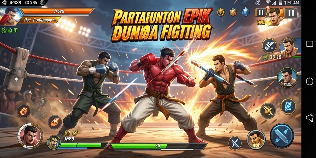 Screenshot JPS88 menampilkan pertarungan seru antara dua karakter dengan efek visual yang memukau.