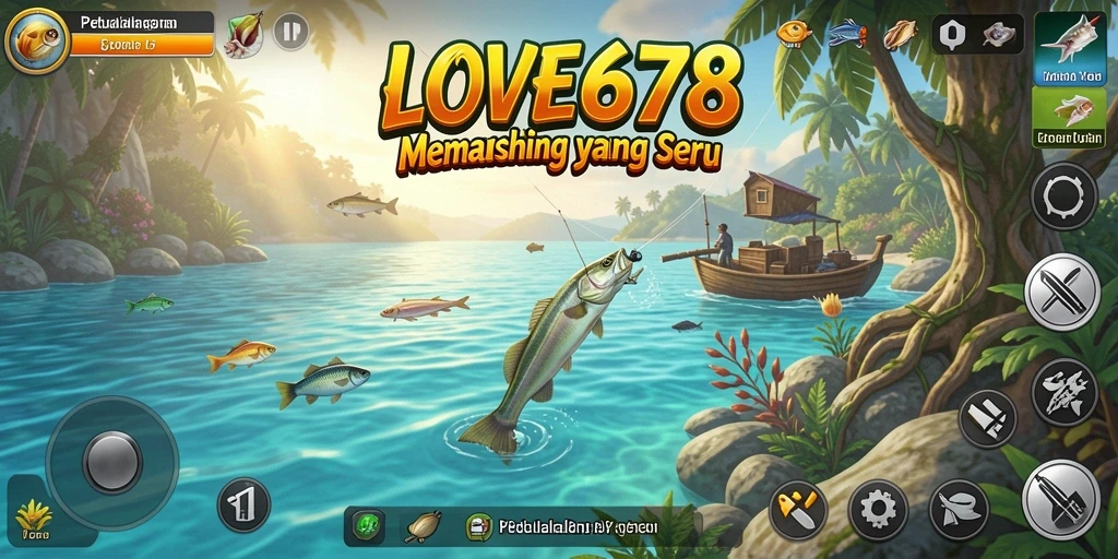 Gameplay seru LOVE678 dengan grafis memukau saat memancing.