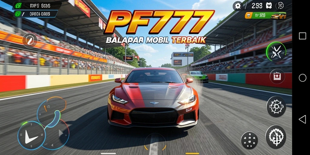 Tangkapan layar utama PF777 yang menunjukkan balapan mendebarkan.